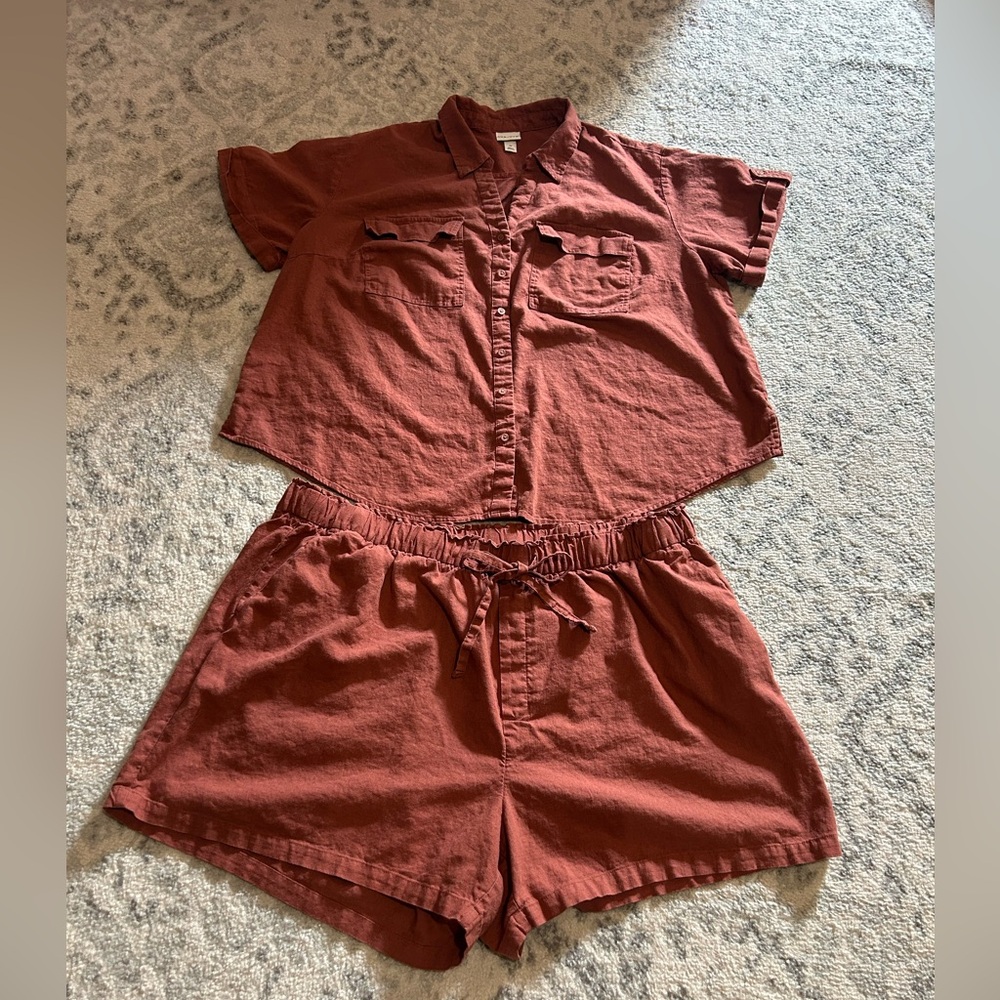 Linen Two Piece set Shorts and Top summer beach set casual